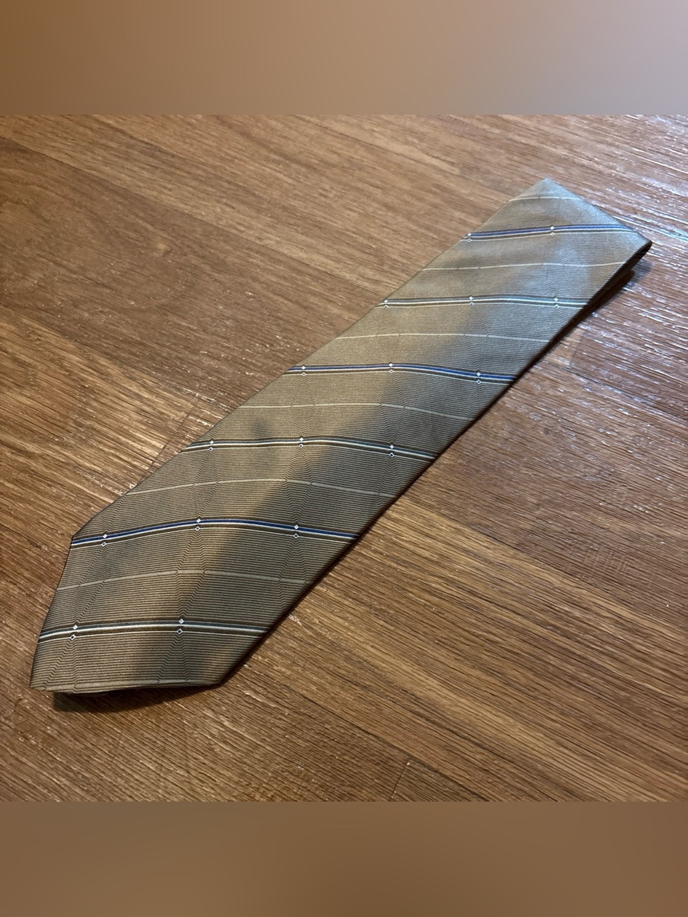 Van Heusen Silk Tie Made In USA Gold/Blue/White Striped